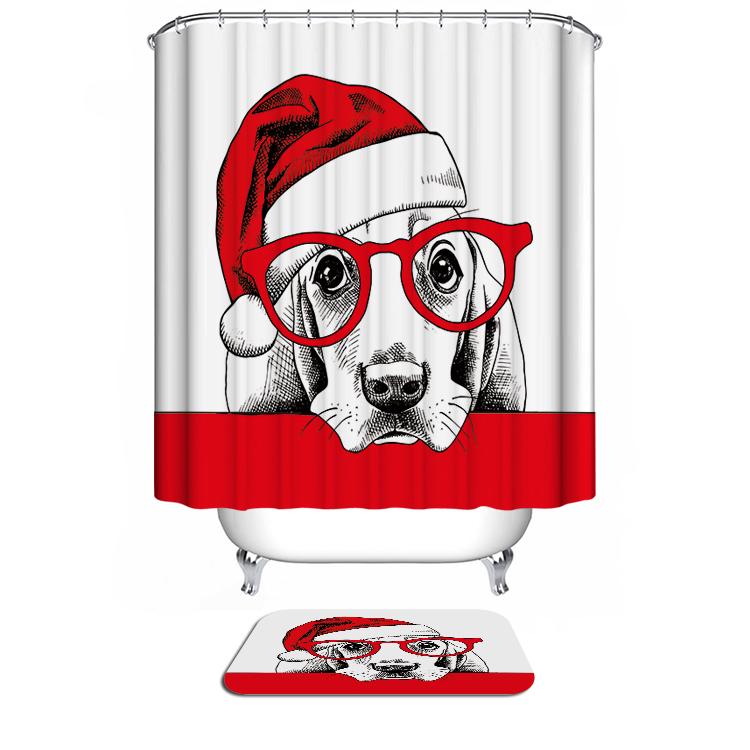 Christmas Santa Hat Wearing Glasses Dog Basset Hound Shower Curtain