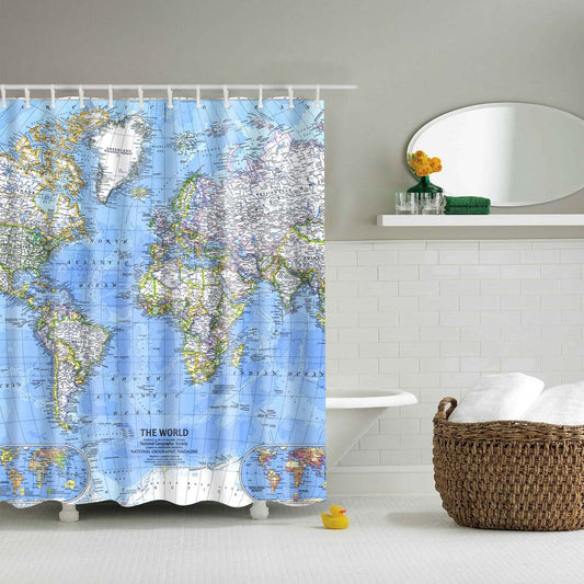 Clear World Map Blue Detailed City Name Shower Curtain