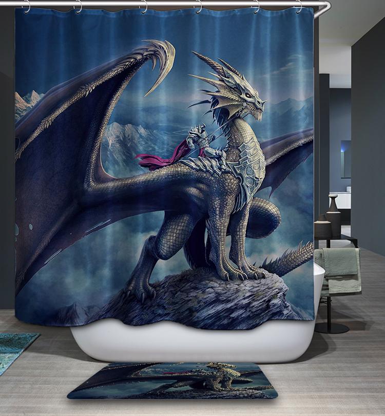 Shield Dragon Warriors Knight with Dragon Shower Curtain