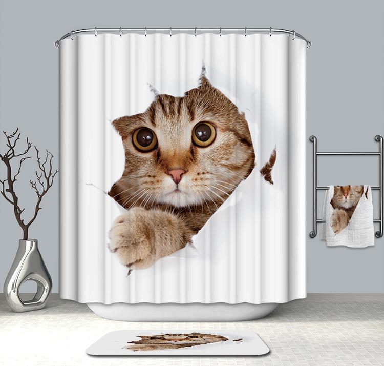 Cute Cat Ripped Paper Pet Kitten Shower Curtain