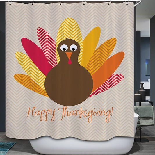 Colorful Turkey Feathers Holiday Thanksgiving Shower Curtain