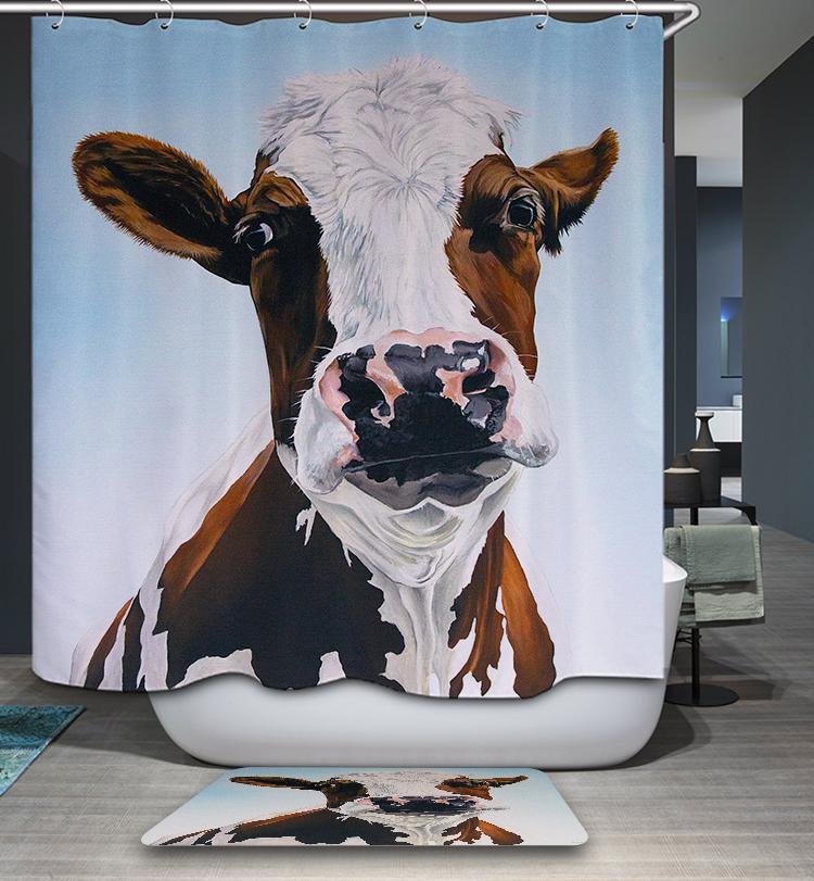 Farmhouse Animal Portrait Abundance Whimsical Cattle Cow Shower Curtain