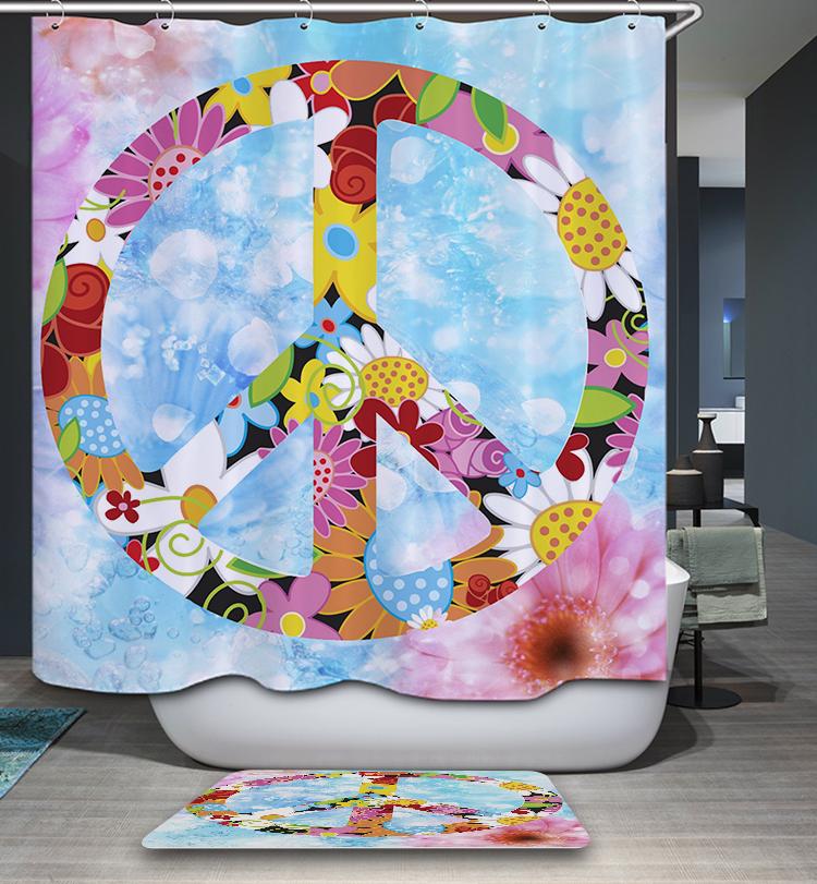 Floral Print Peace Sign Shower Curtain