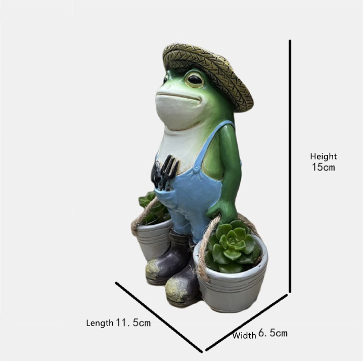 Frog Succulent Planter Gardener Design with Two Small Cactus Plant Pots