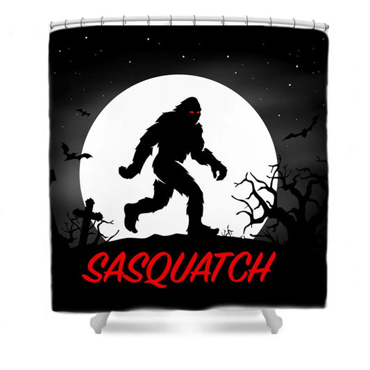 Sasquatch Shower Curtain, Bigfoot, Full Moon, Believe Bathroom Decor