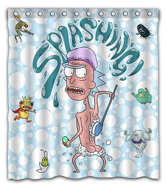 Funny Anime Splashing Rick Shower Curtain