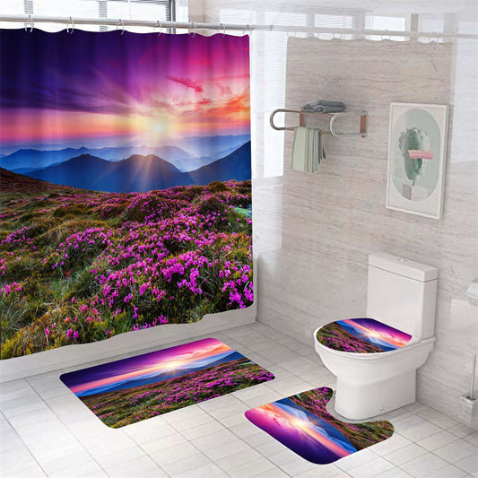 Morgen-Sonnenschein-Natur-lila Blumen-Lavendel-abgelegter Duschvorhang