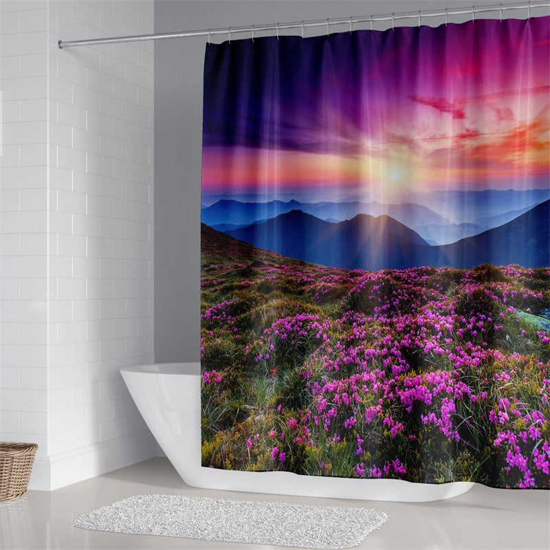 Morning Sunshine Nature Purple Flower Lavender Filed Shower Curtain