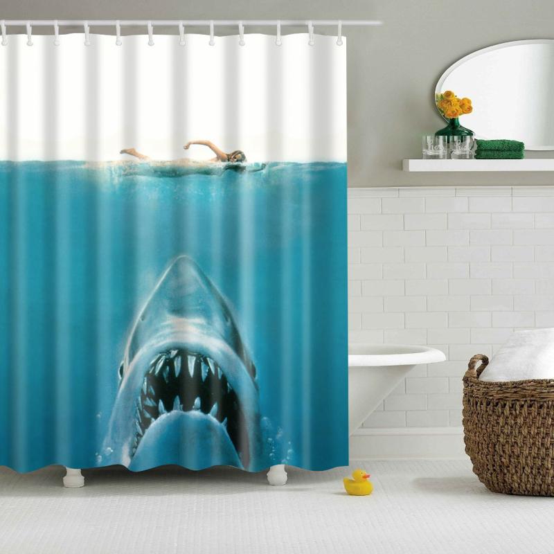 Girl Swimming Shark Horror Movie Jaws Shower Curtain