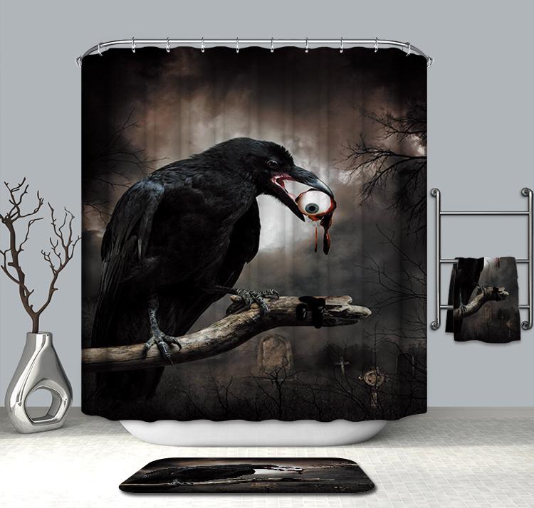 Gothic Realm Dark Black Crow Bird with Horror Eyeball Raven Shower Curtain