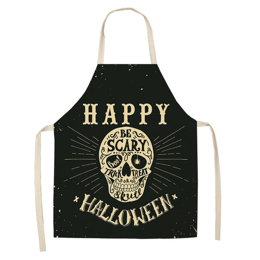 Grey Sugar Skull Halloween Coming Kitchen Apron