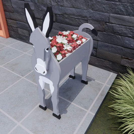 Grey White Donkey Planter Flower Pot