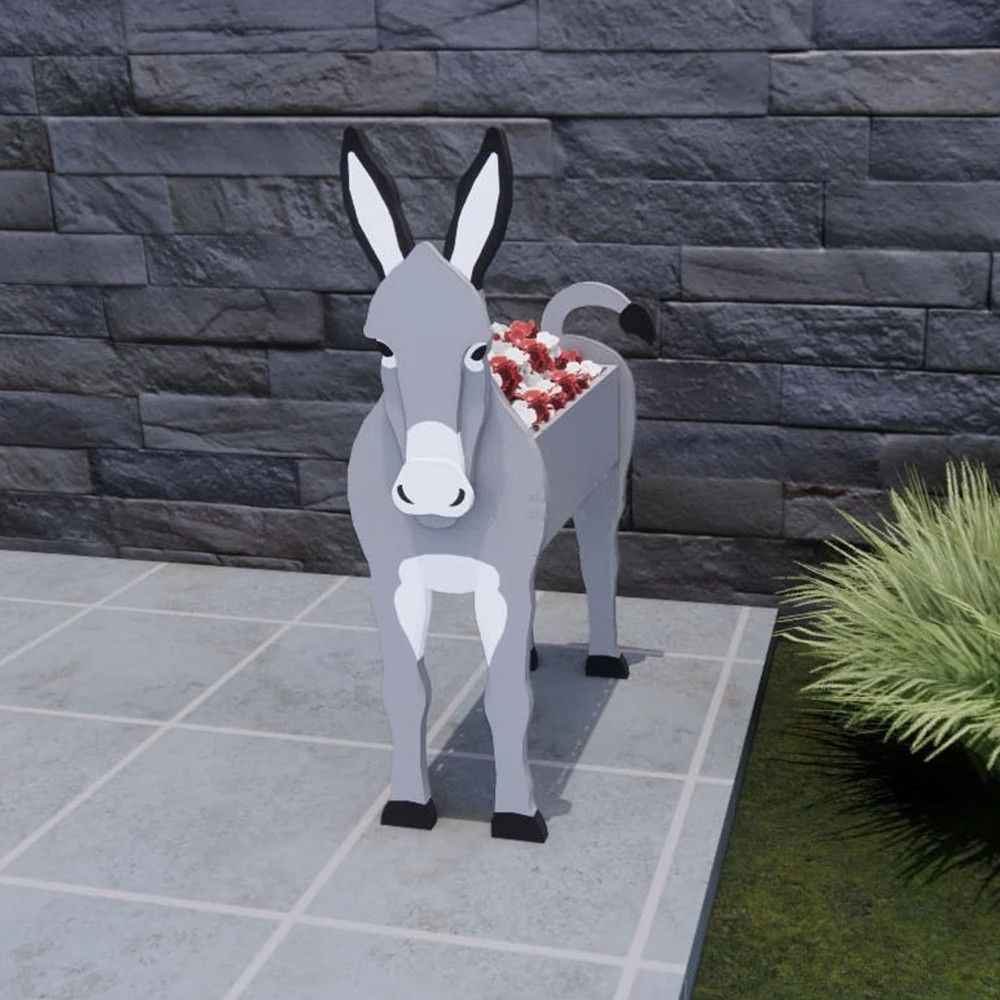 Grey White Donkey Planter Flower Pot