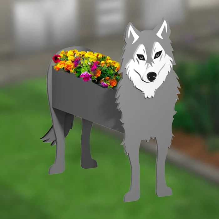 Grey Wolf Planter Flower Pot