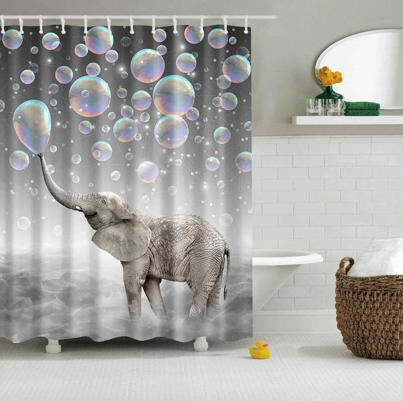 Clouds Surreal Happy Animal Elephant Bubble Shower Curtain