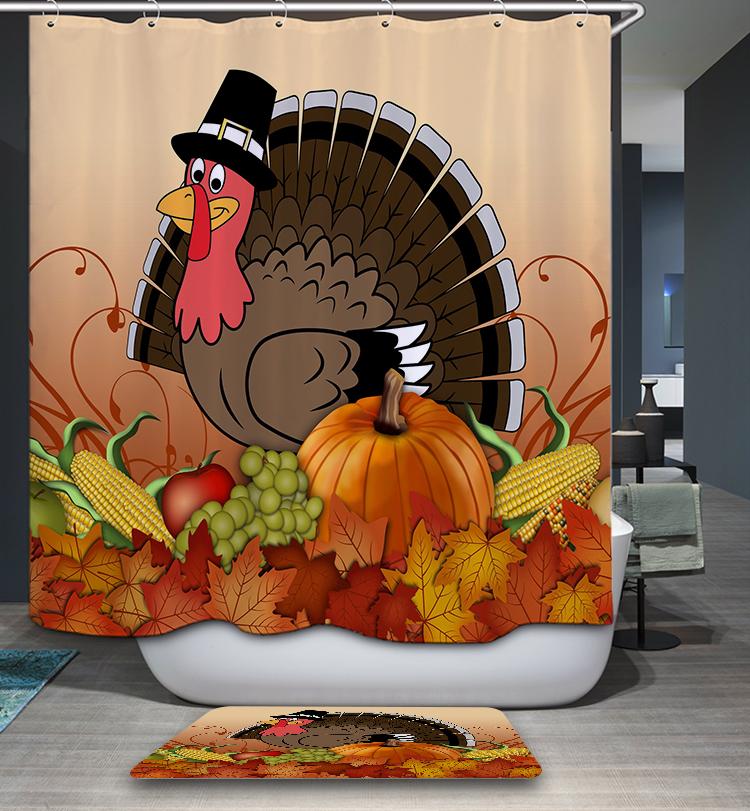 Happy Thanksgiving Day with Vegetable Harvest Turkey Shower Curtain