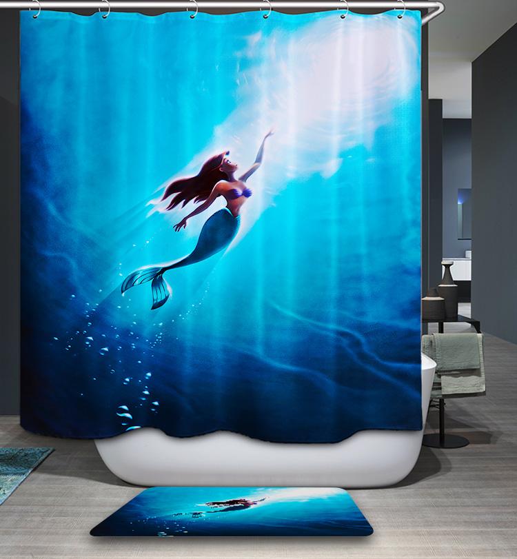Cartoon Blue Ocean Beautiful The Little Mermaid Shower Curtain