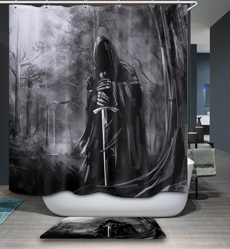 Black Gothic in Forest Lost Swordsman Shower Curtain