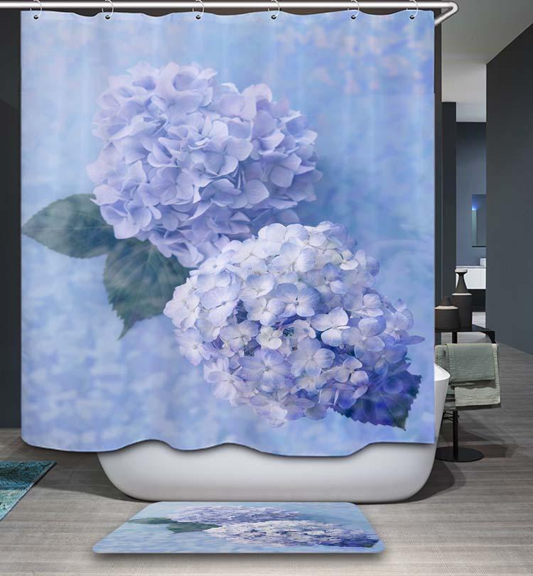 Blue Flowers Floral Hydrangea Shower Curtain