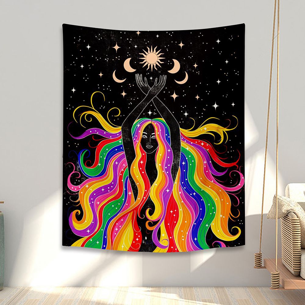 Colorful Hairstyle Lunar Moon Trippy Goddness Tapestry