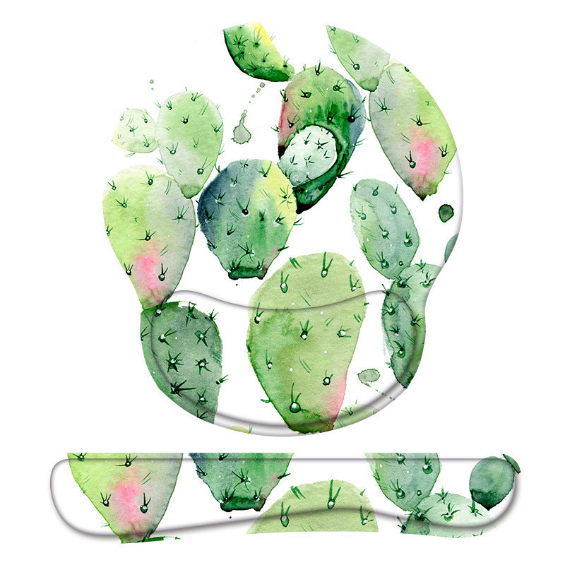 Watercolor Cactus Mouse Pad with Wrist Rest Keyboard Support