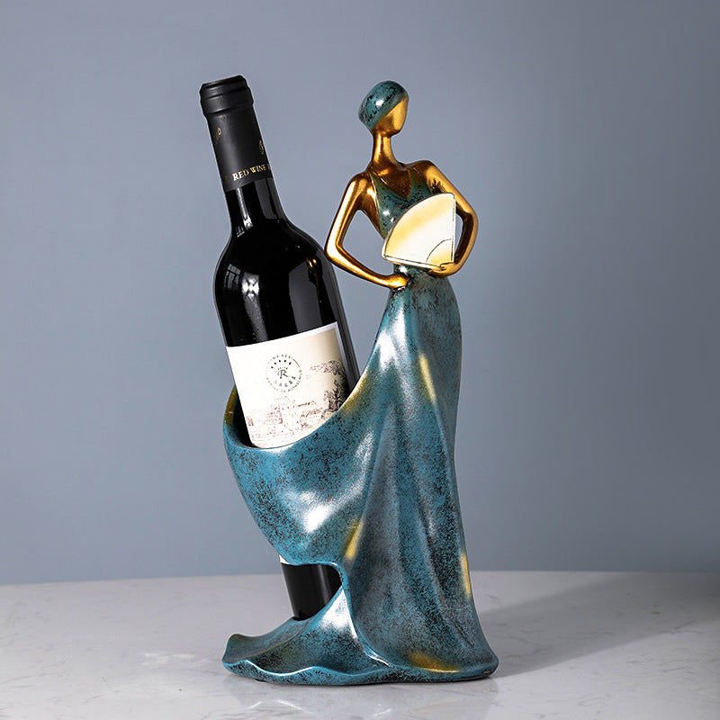 Beauty Lady with Hand Held Fan Wine Bottle Holder Medieval Style Wine Rack