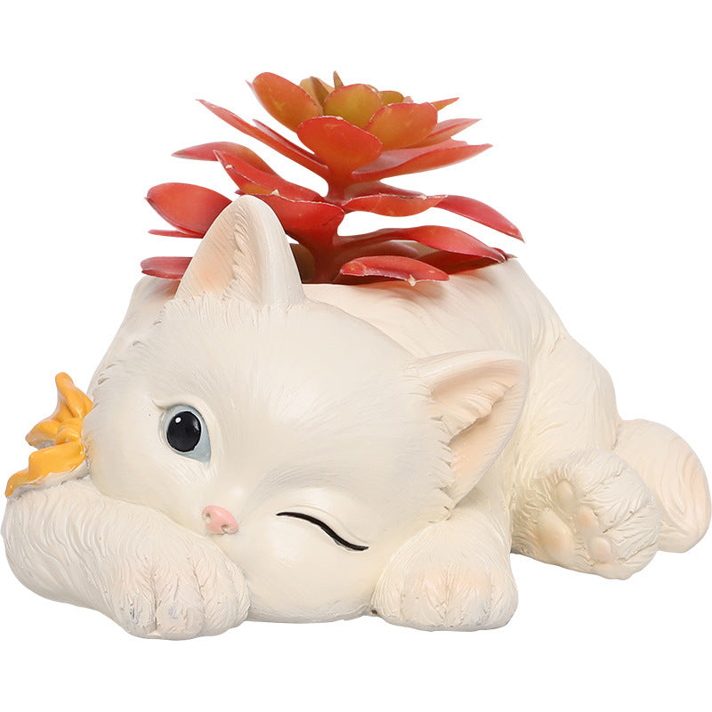 White Cat Planter Kitty Cute Pet Succulent Pot