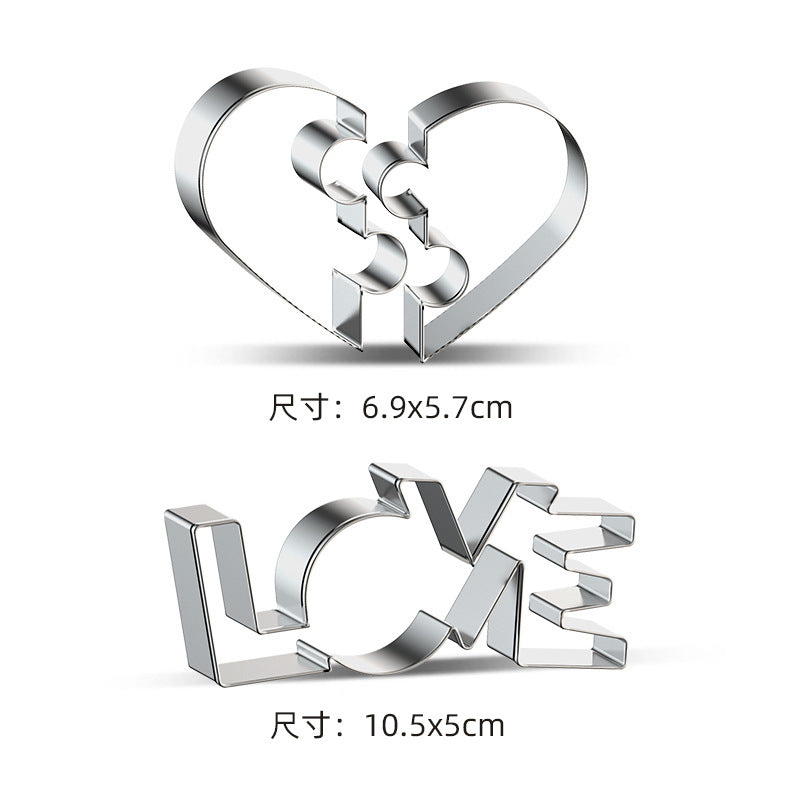 3 Pieces Love Cookie Cutters Heart Shaped Valentine Biscuit Fondant Set Baking Mold