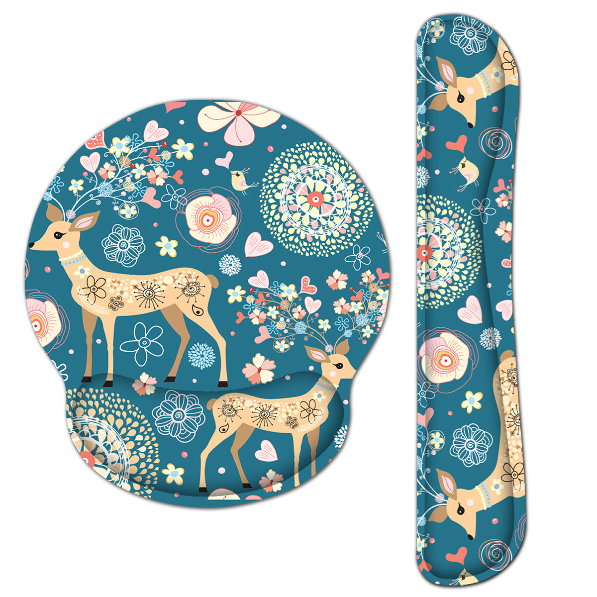 Deer Floral Girly Heart Mouse Pad with Wrist Rest Keyboard Support