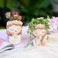 Cartoon Female Girl with Floral Garland Lady Head Planter Succulent Pot