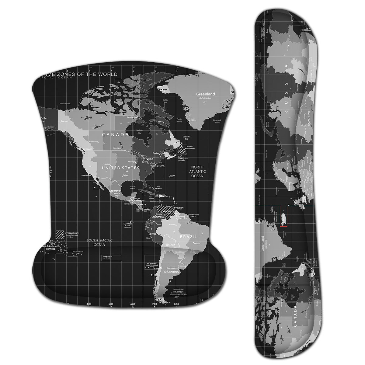 Black World Map Mouse Pad with Wrist Rest Keyboard Support