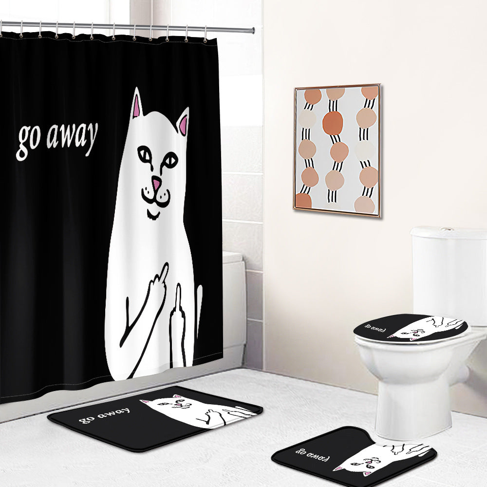 Ripndip Shower Curtain Set - 4 Pcs, Go Away Cat, Lord Nermal 