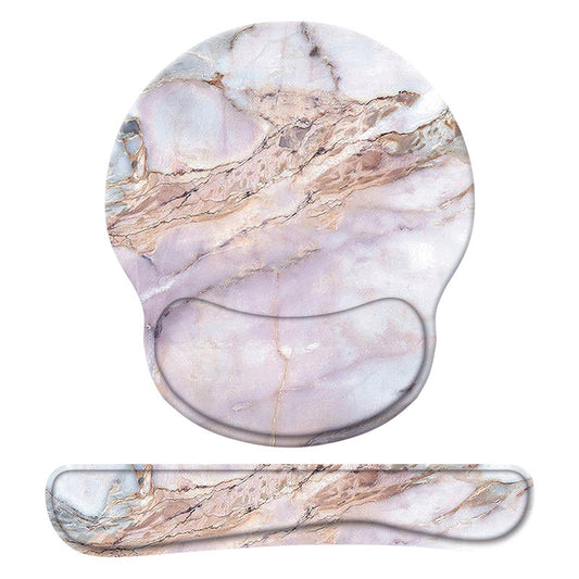 Pink Marble Print Mouse Pad with Wrist Rest Keyboard Support