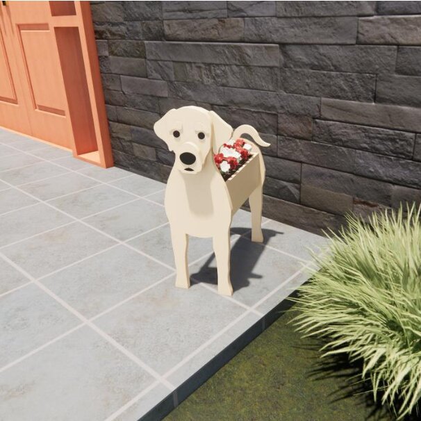 47+ jardinière chien, PVC en bois, pot de fleur extérieur - 43x30x23cm