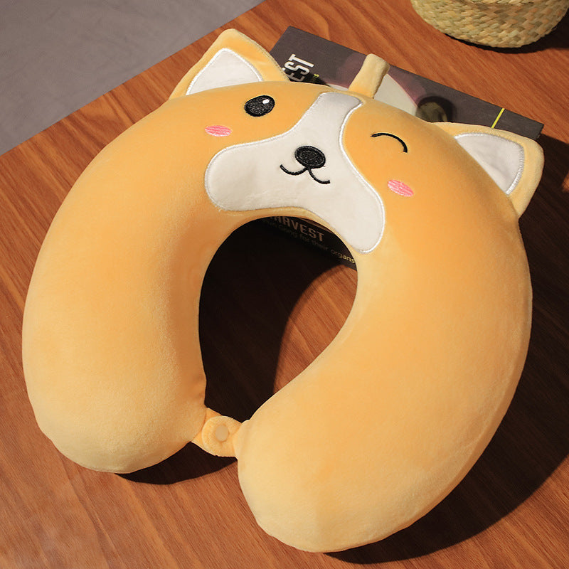Wink Corgi Dog Neck Pillow Yellow Cartoon Plush Kids Chin Support Travel Sleeping Cushion