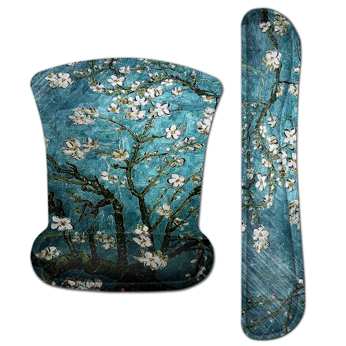Almond Blossom Art Mouse Pad with Wrist Rest Keyboard Support