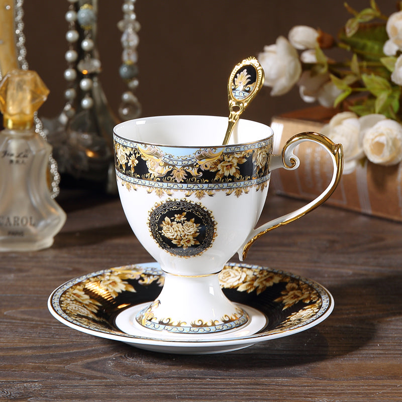 European Palace Style Golden Rose Tea Cup and Saucer Set - 3 Pieces