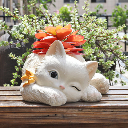 White Cat Planter Kitty Cute Pet Succulent Pot