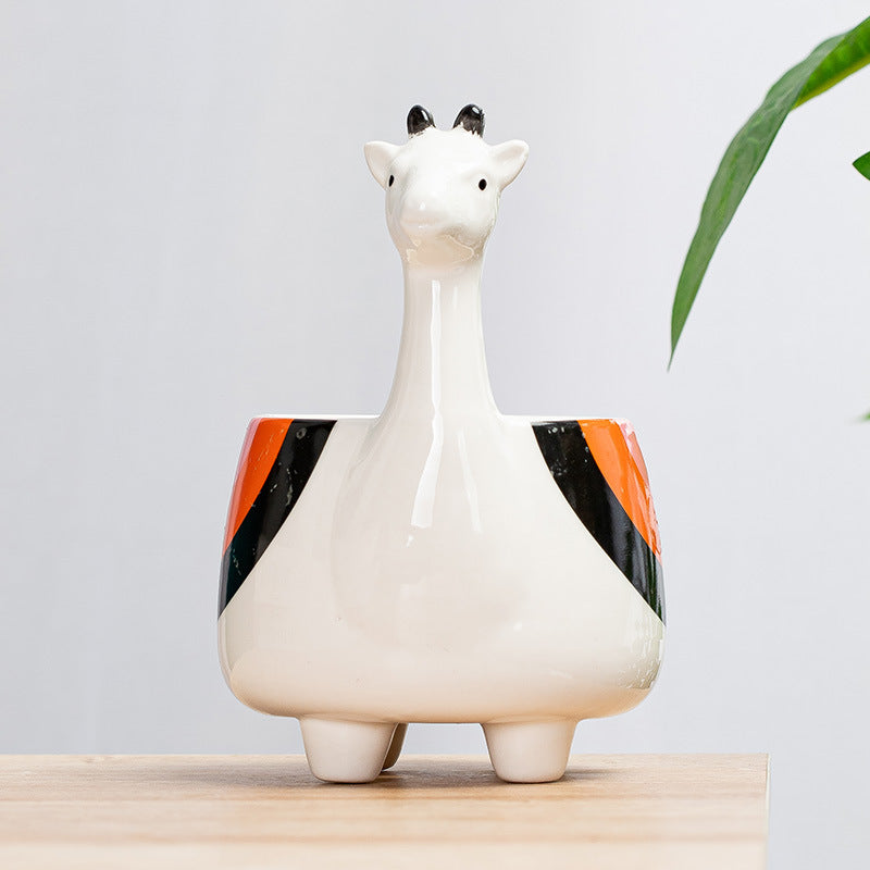 2 Packs Cartoon Giraffe Small Succulent Pots Animal Style Oval Shape with Drainage