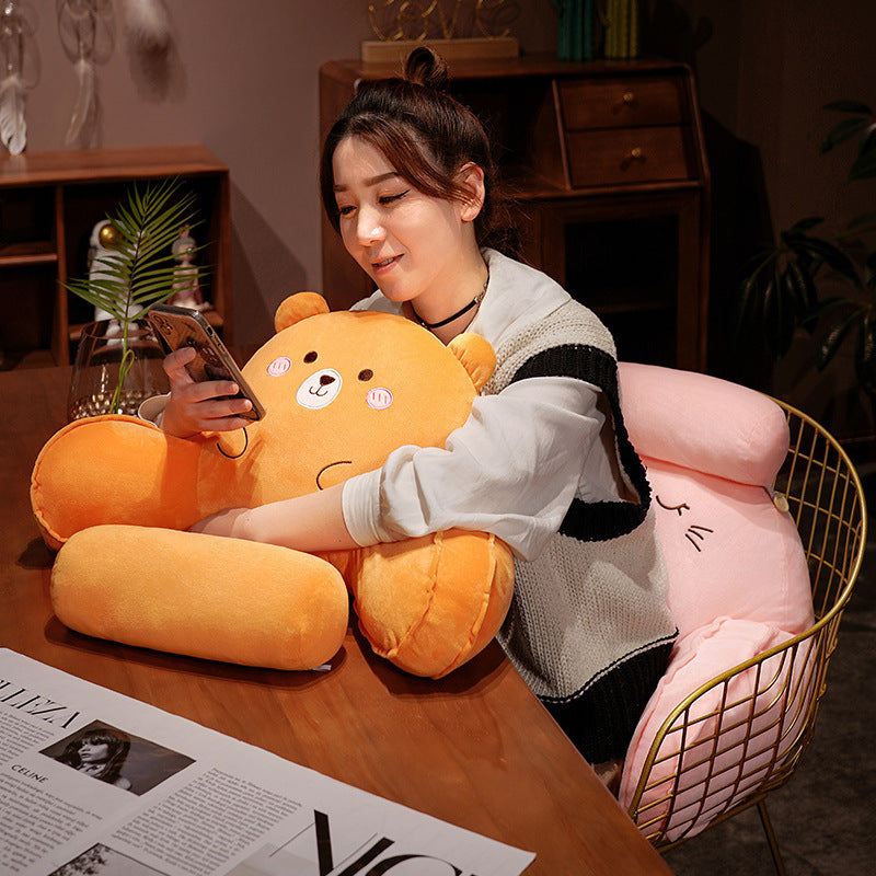 Cartoon Animal Orange Bear Backrest Pillow with Arms