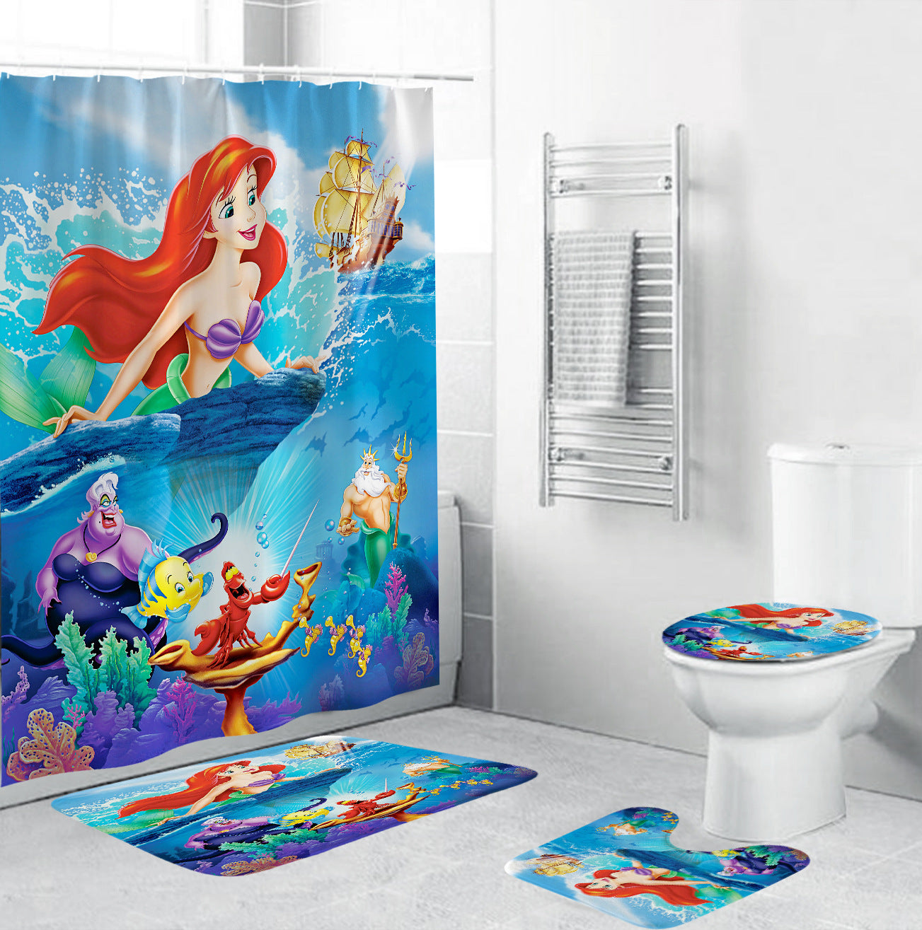 Cartoon Mermaid Ariel Bathroom Set - 4 Pcs