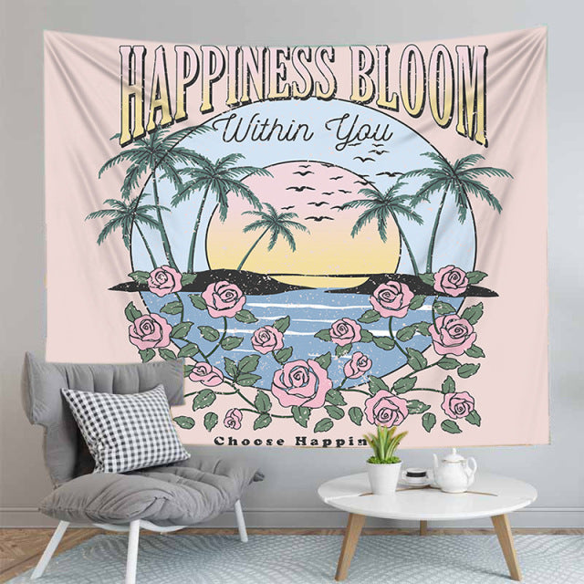 Happiness Bloom Within You Beach Island Tapestry