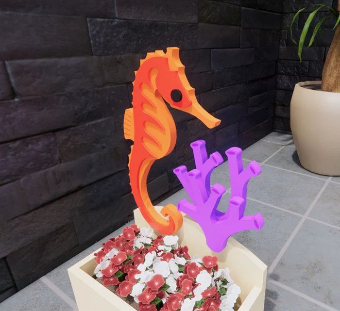 Orange Seahorse with Coral Planter Flower Pot