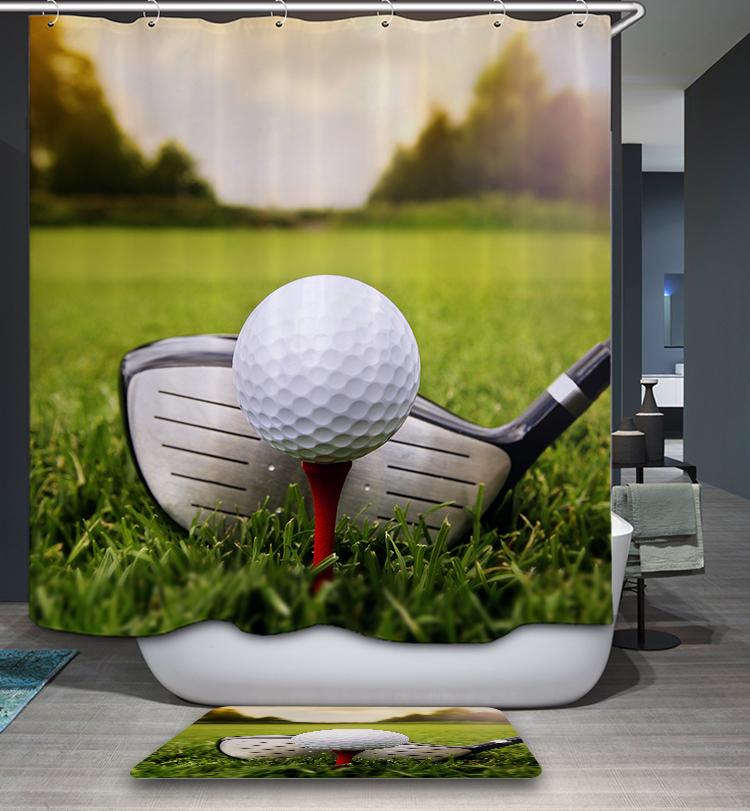 Hit Ball on Grass Sport Golf Shower Curtain