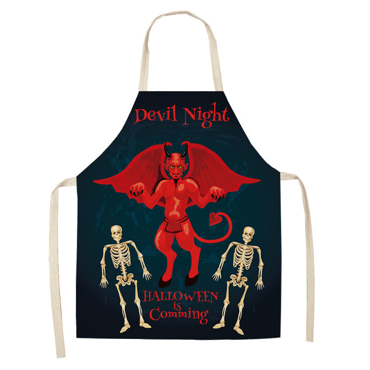 Red Demon Devil Night with Skull Halloween Kitchen Apron