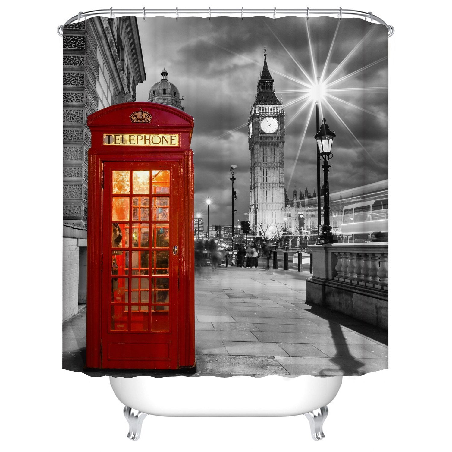 Cityscape Red Telephone Booth Big Ben London Shower Curtain