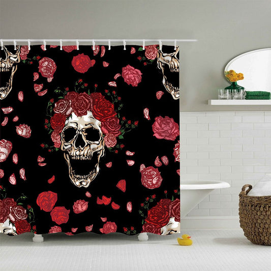 Rock Style Red Rose Bertha Skeleton Floral Skull Shower Curtain