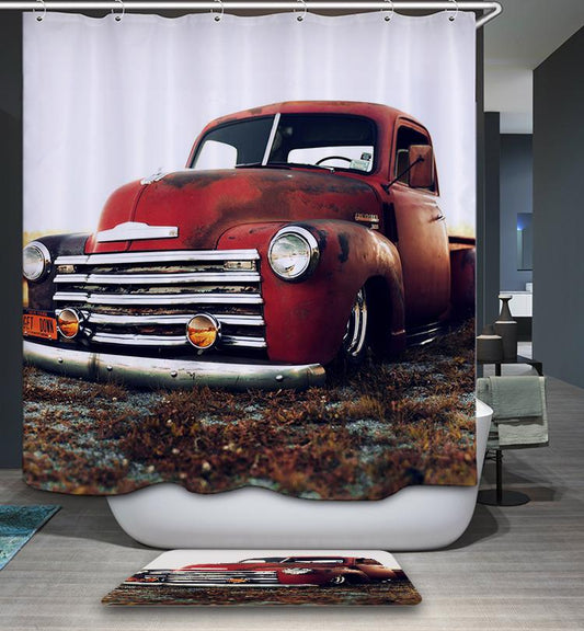 Rustic Old Red Car Chevy Truck Shower Curtain