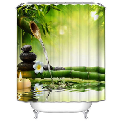 Zen Green Natural Bamboo River Shower Curtain