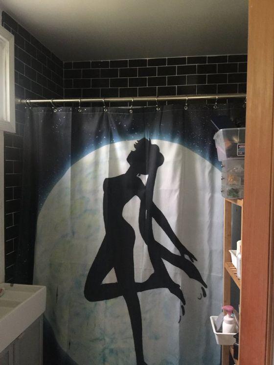 Shadow with White Full Moon Anime Sailor Moon Shower Curtain